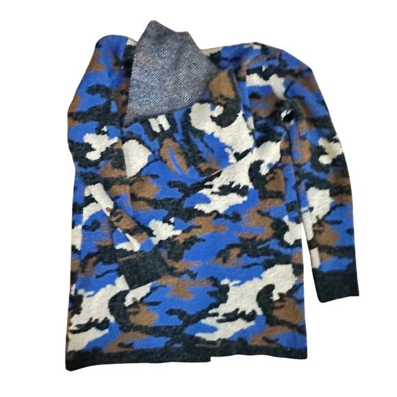 CYRUS Gray Black Camo Hooded Knit Open Front Long Sleeve Women's Cardigan Size L - Picture 3 of 7